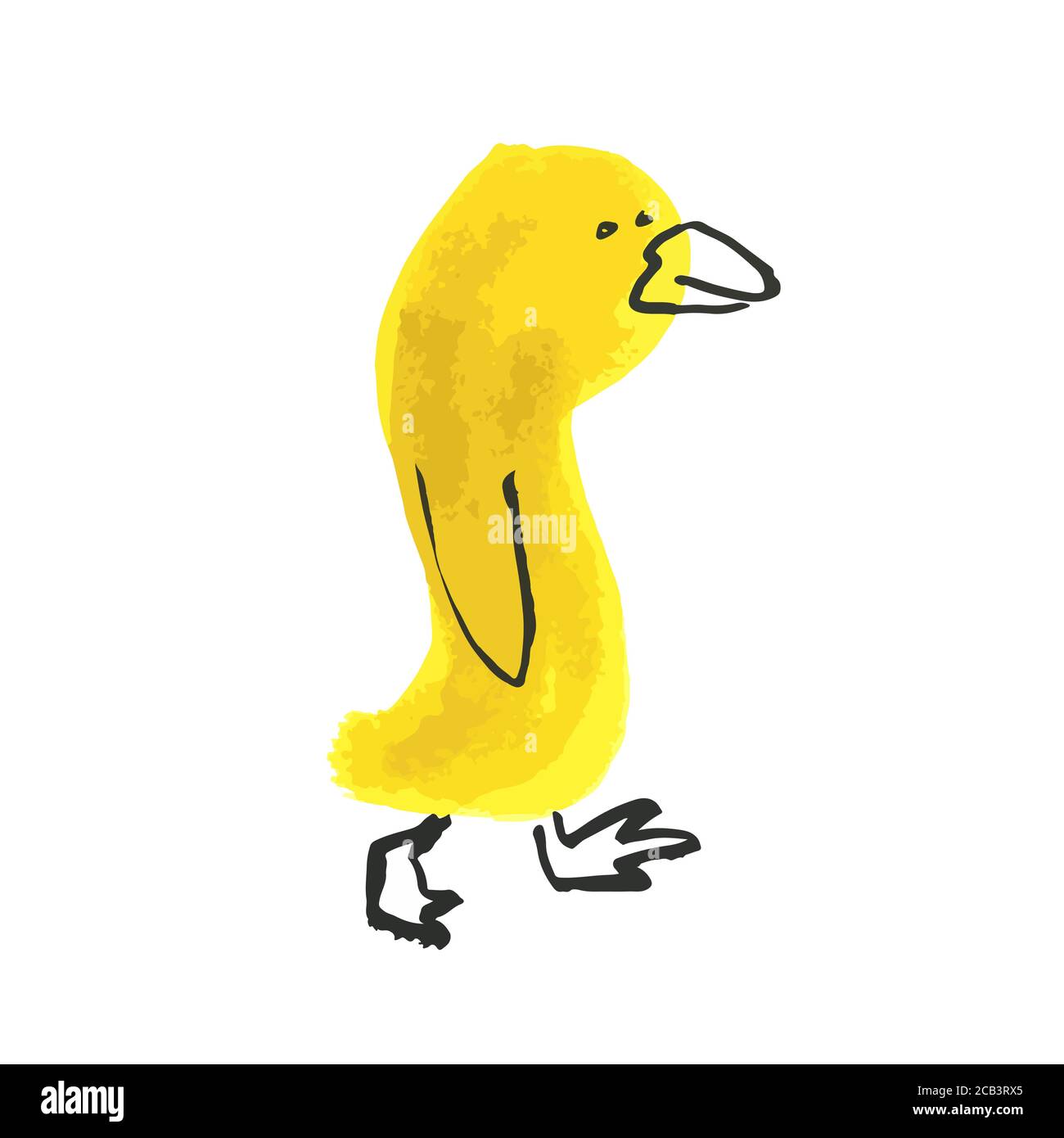 Pennellate a mano espressive Cartoon Lonely Duck Illustrazione Vettoriale