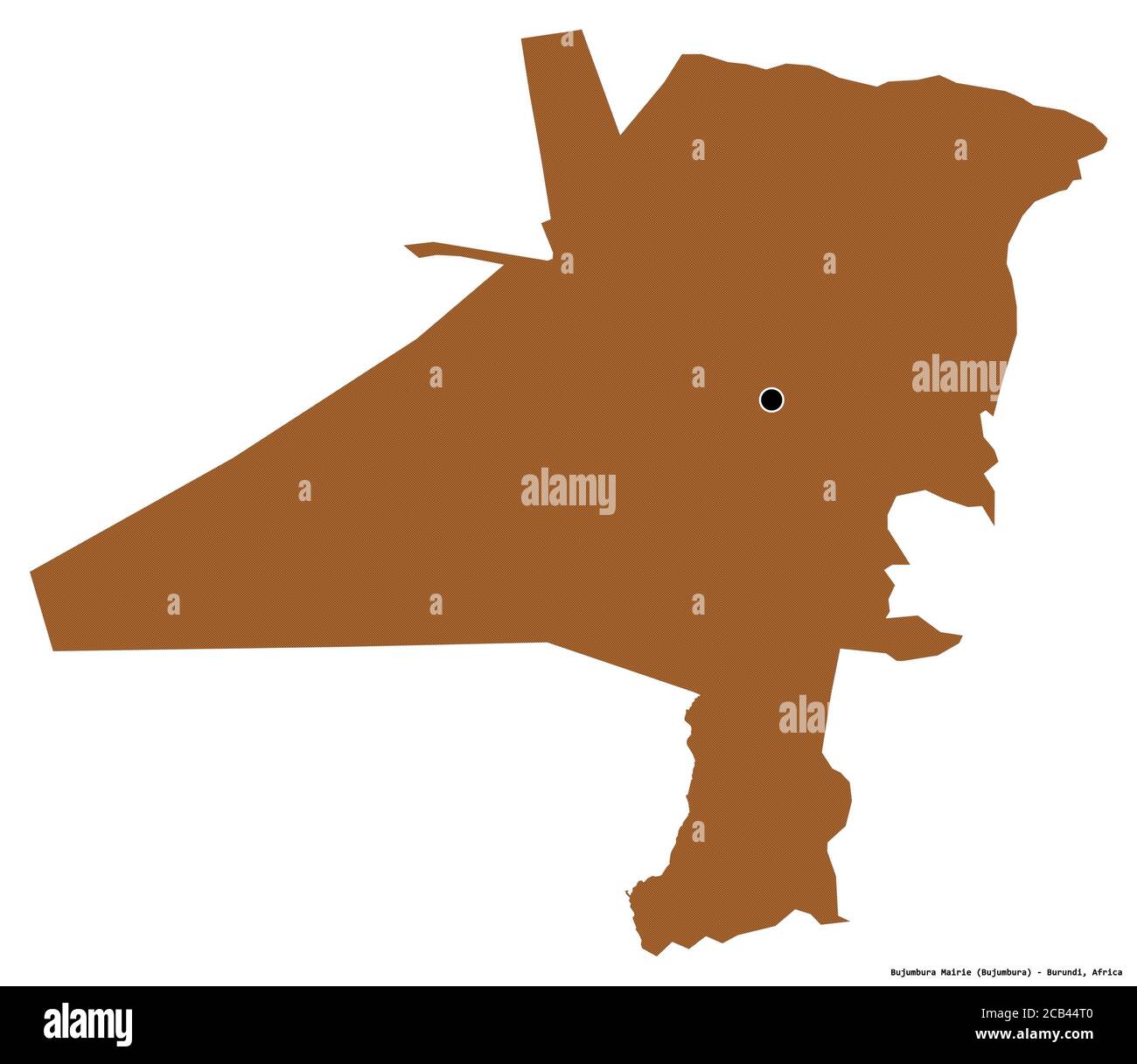 Forma di Bujumbura Mairie, provincia del Burundi, con la sua capitale isolata su sfondo bianco. Composizione di texture con motivi. Rendering 3D Foto Stock