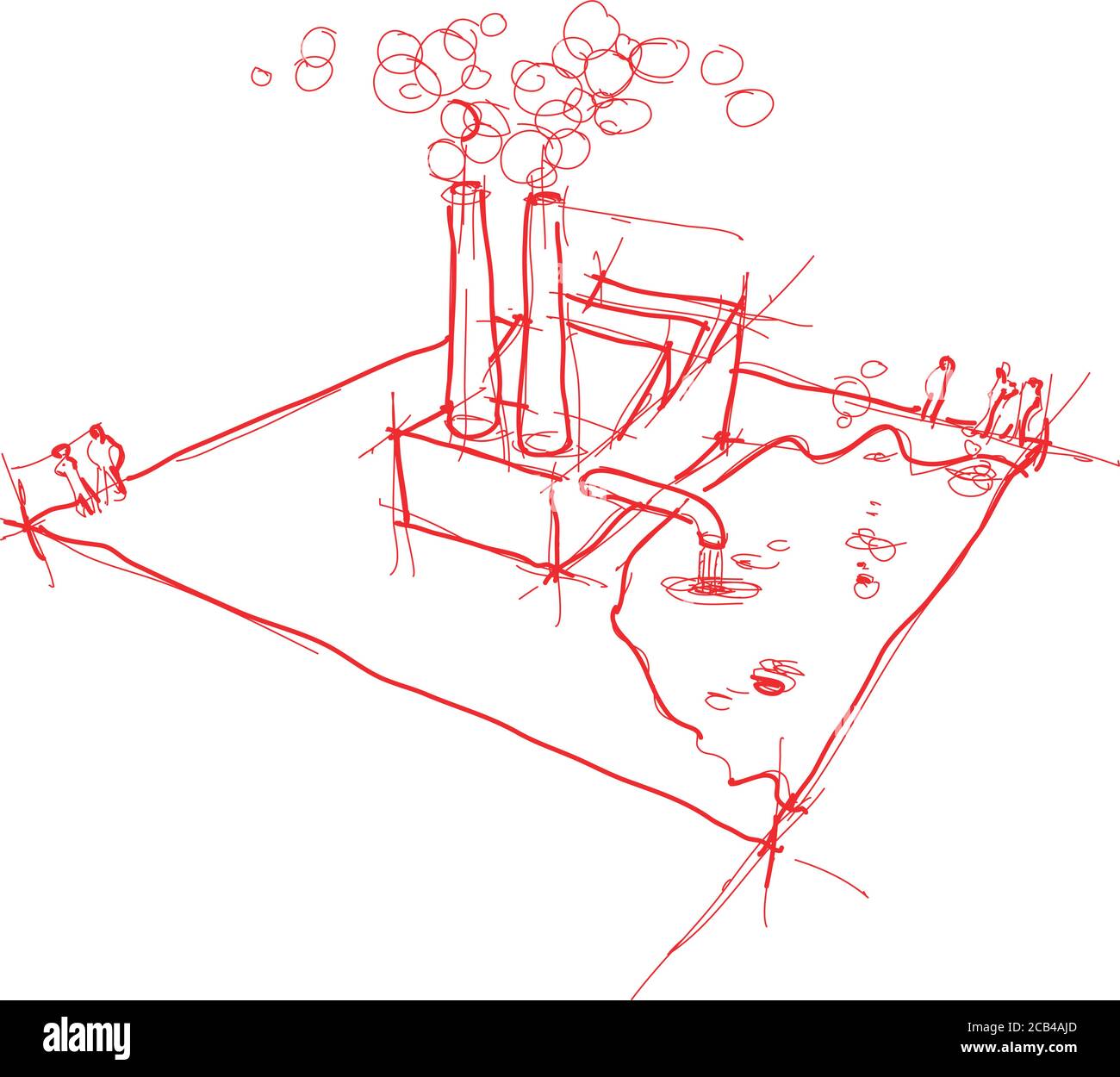 disegno architettonico o a mano di un edificio industriale o industriale senza sfondo Illustrazione Vettoriale