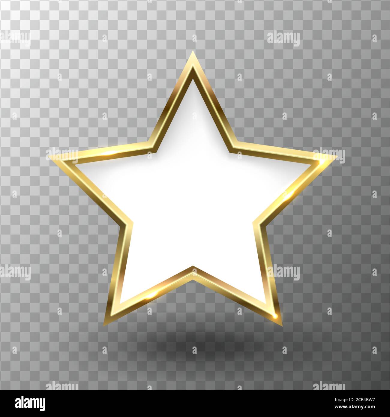 Cornice astratta con stella dorata lucida con spazio vuoto per il testo, su sfondo trasparente, illustrazione vettoriale. Illustrazione Vettoriale