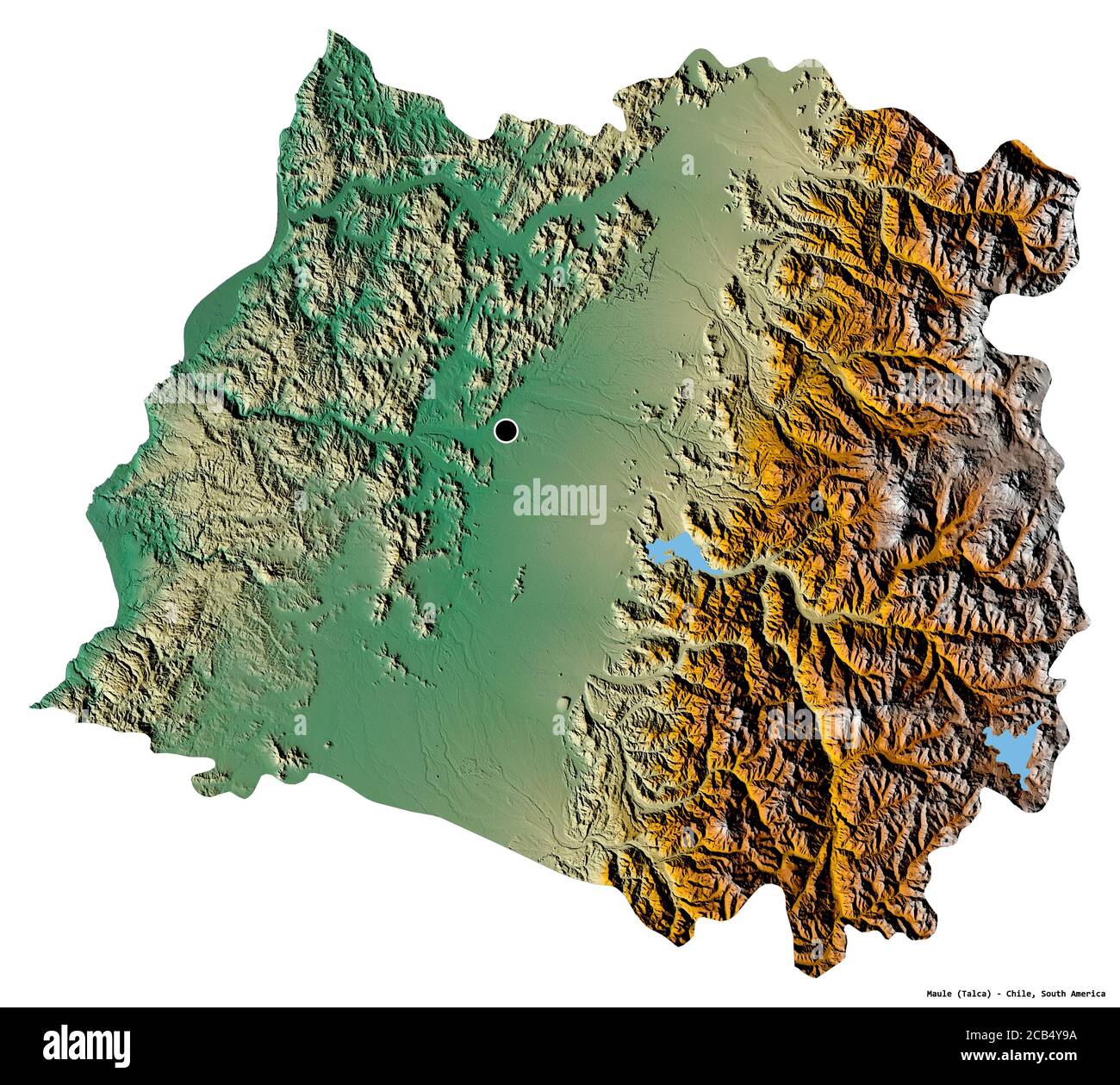 Forma di Maule, regione del Cile, con la sua capitale isolata su sfondo  bianco. Mappa di rilievo topografico. Rendering 3D Foto stock - Alamy