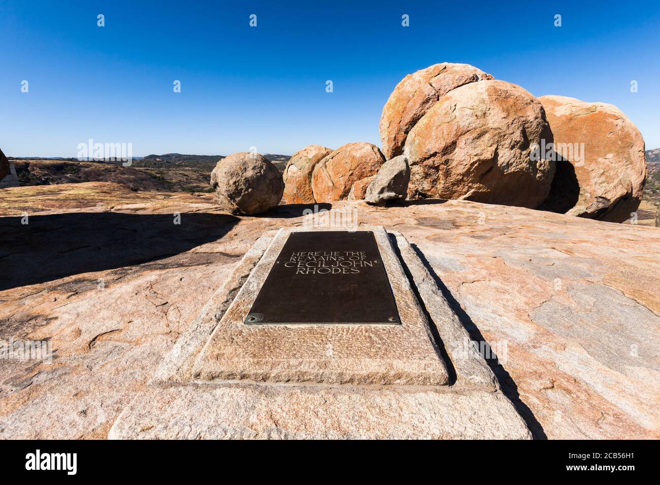 Colline di Matobo, tomba di Cecil Rodi e formazioni rocciose naturali, a 'World's View', Matobo National Park, Bulawayo, Matabeleland Sud, Zimbabwe, Africa Foto Stock