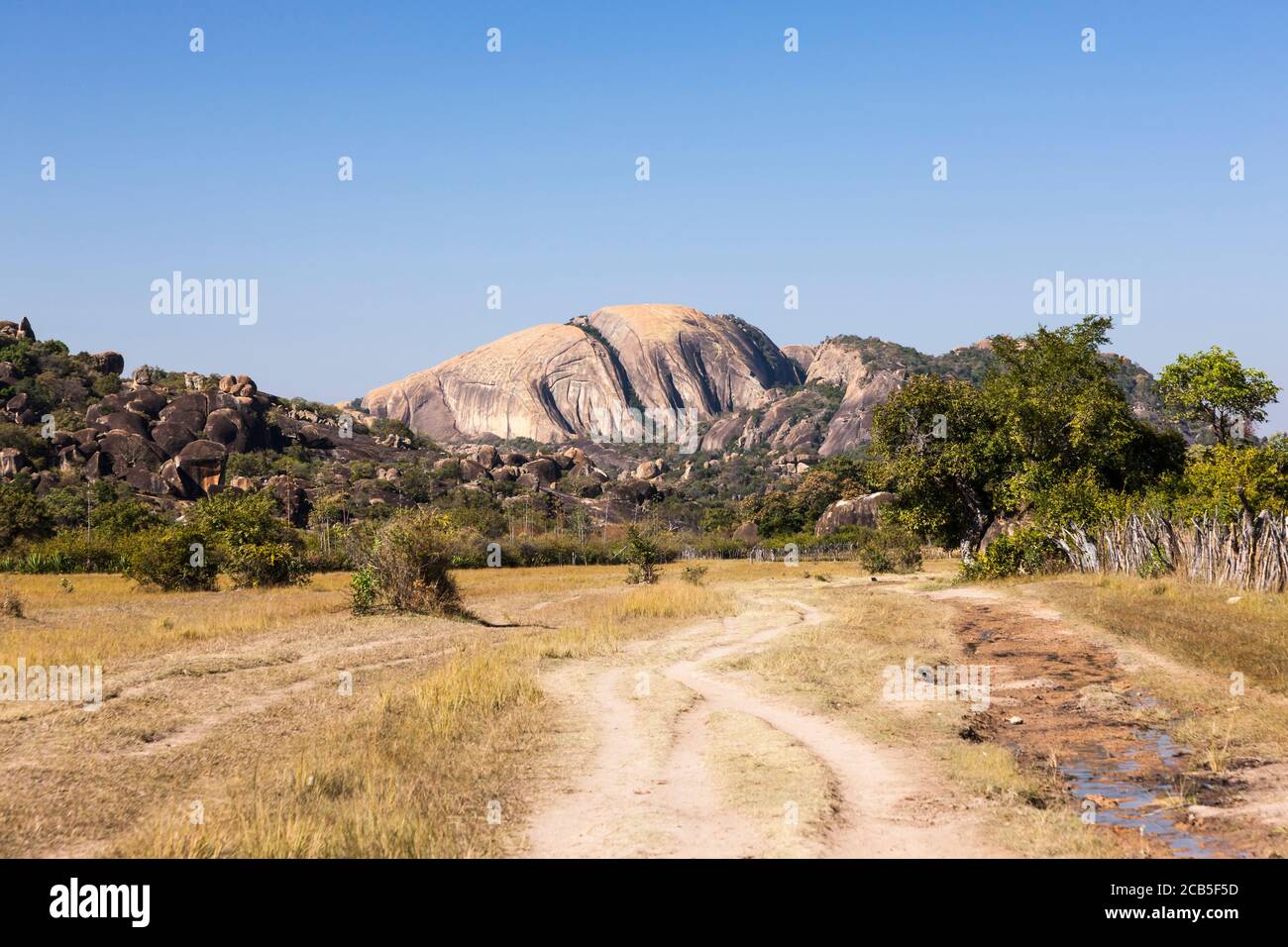 Matobo Hills, strada safari per il sito di pittura di roccia 'Silozwane cave', Matobo National Park, sobborghi di Bulawayo, Matabeleland Sud, Zimbabwe, Africa Foto Stock
