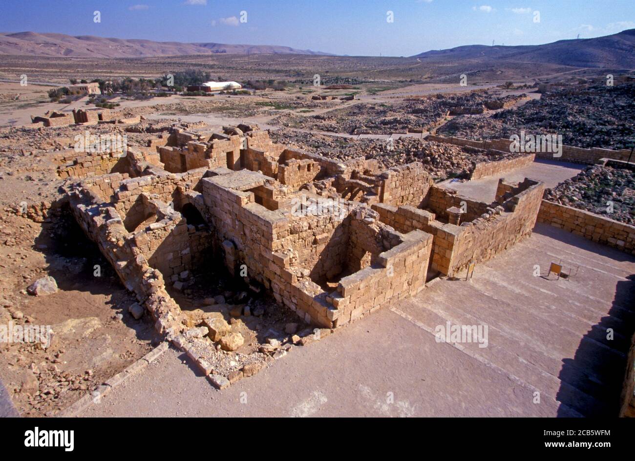 Vista generale di Mamshit, Negev, Israele. Mamshit è la città nabatea di Memphis. Nel periodo nabateano, Mamshit era importante perché sedeva sulla nocciolina Foto Stock