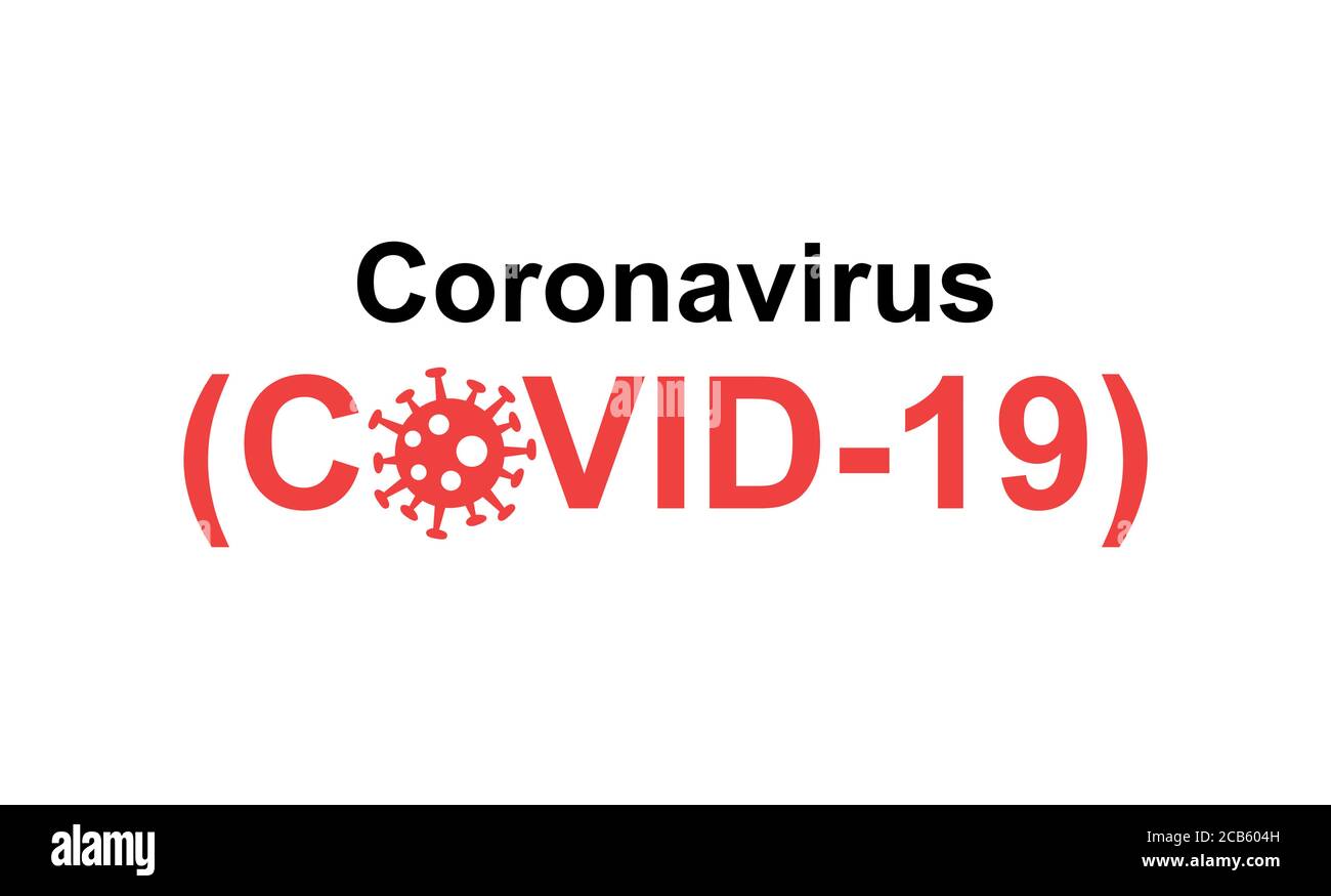 coronavirus rosso e nero e scritta covid-19 su sfondo bianco Illustrazione Vettoriale