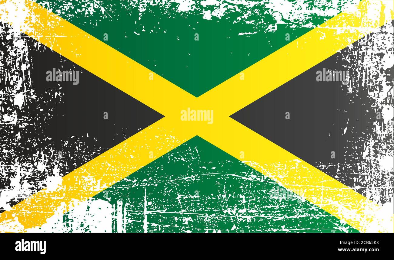 Bandiera della Giamaica. Macchie sporche stropicciate. Può essere utilizzato per design, adesivi, souvenir Foto Stock