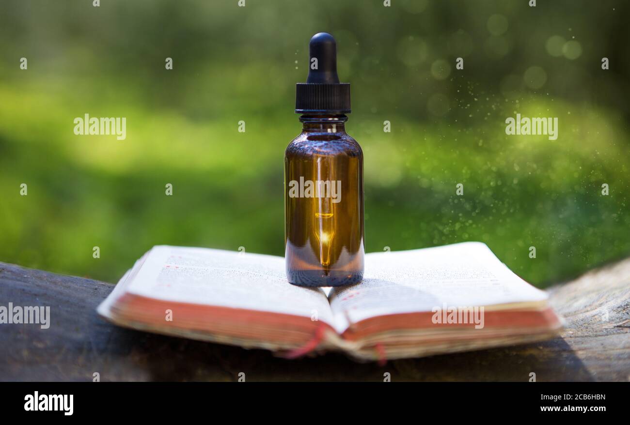 L'antica medicina naturale, le erbe, le medicine e il vecchio libro. Foto Stock