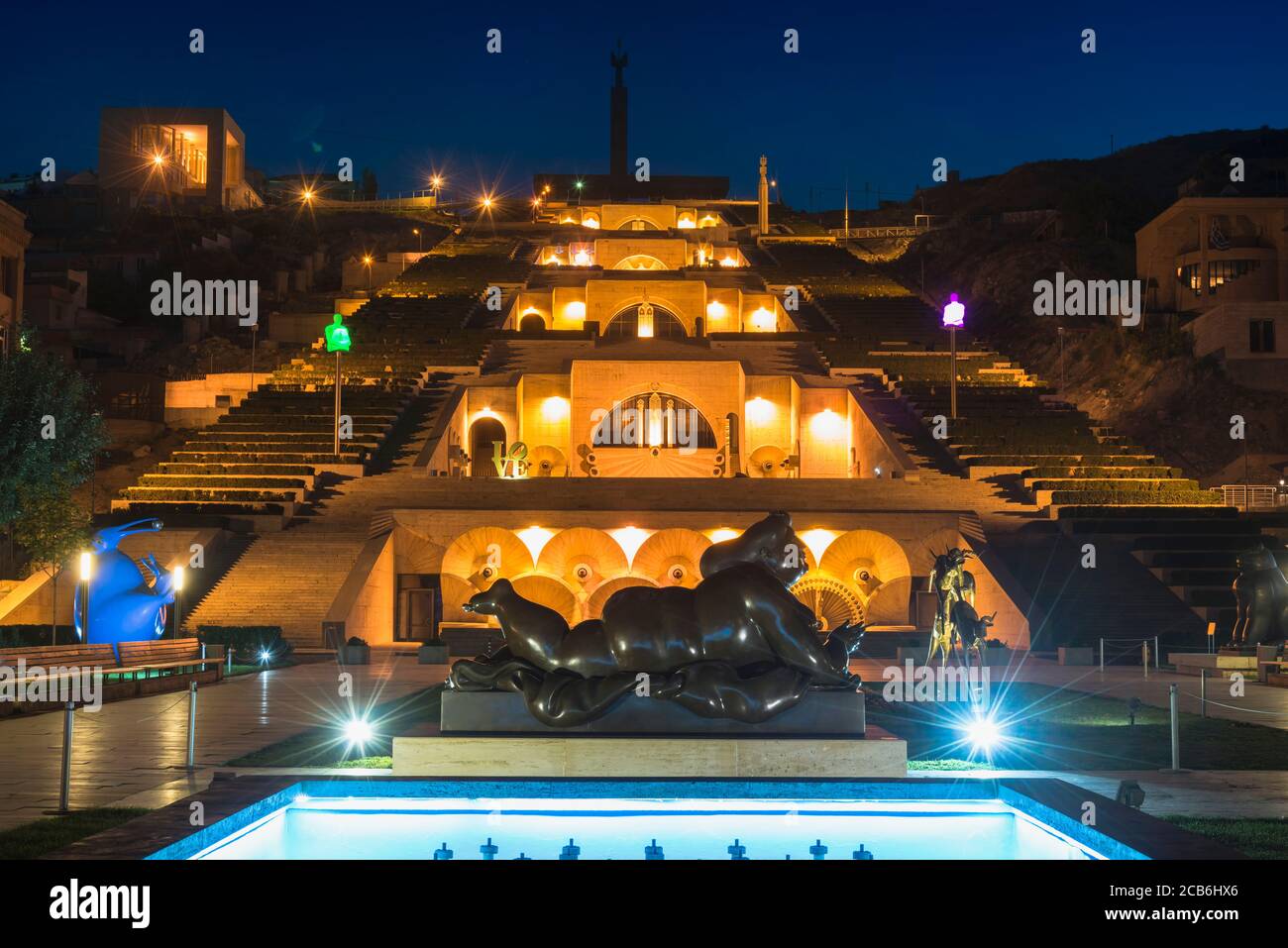 Yerevan cascata all'alba, Armenia, Medio Oriente e Asia Foto Stock