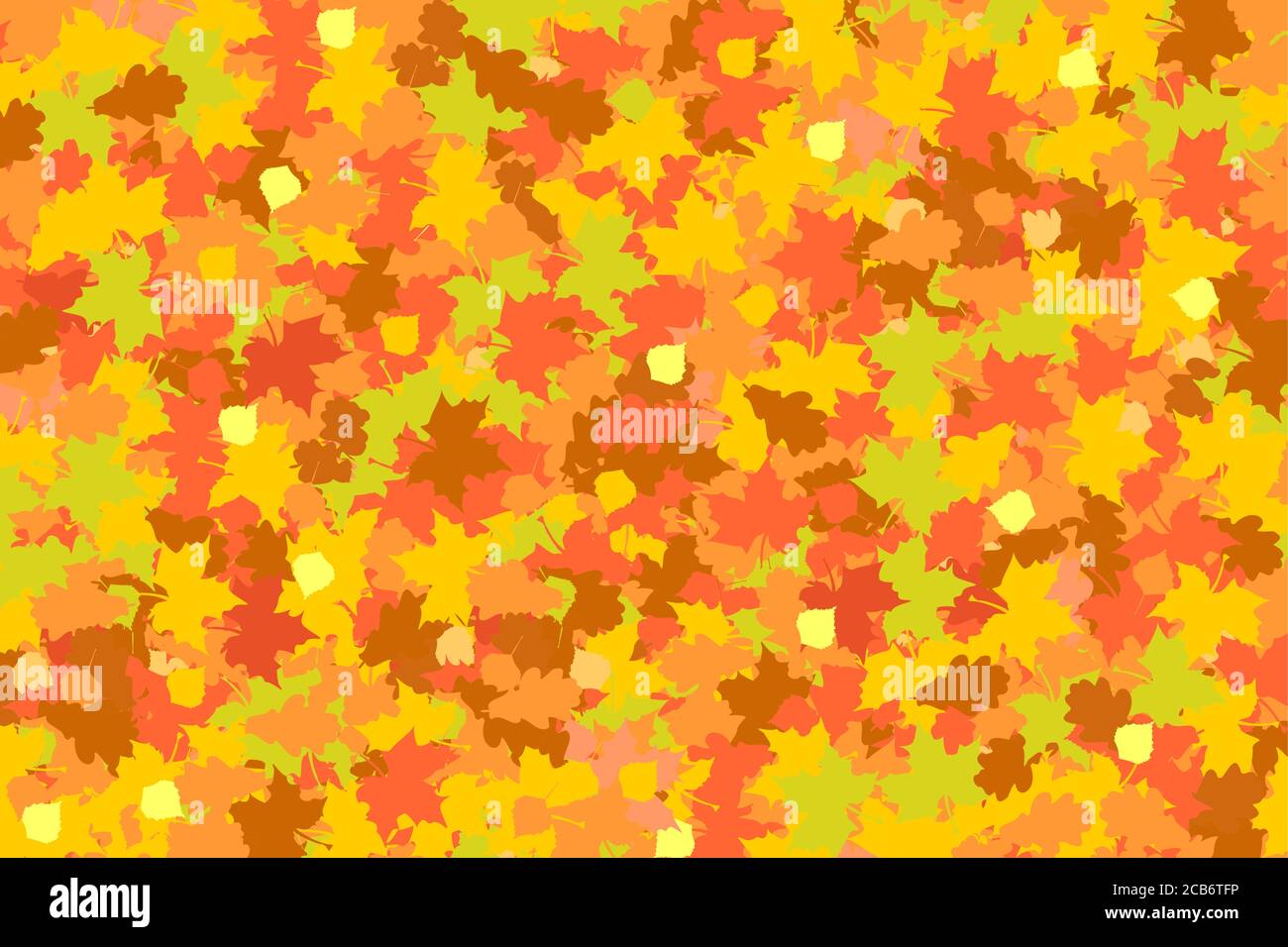 sfondo autunnale di foglie cadenti di acero, quercia e betulla nei colori giallo-rosso-arancio Illustrazione Vettoriale