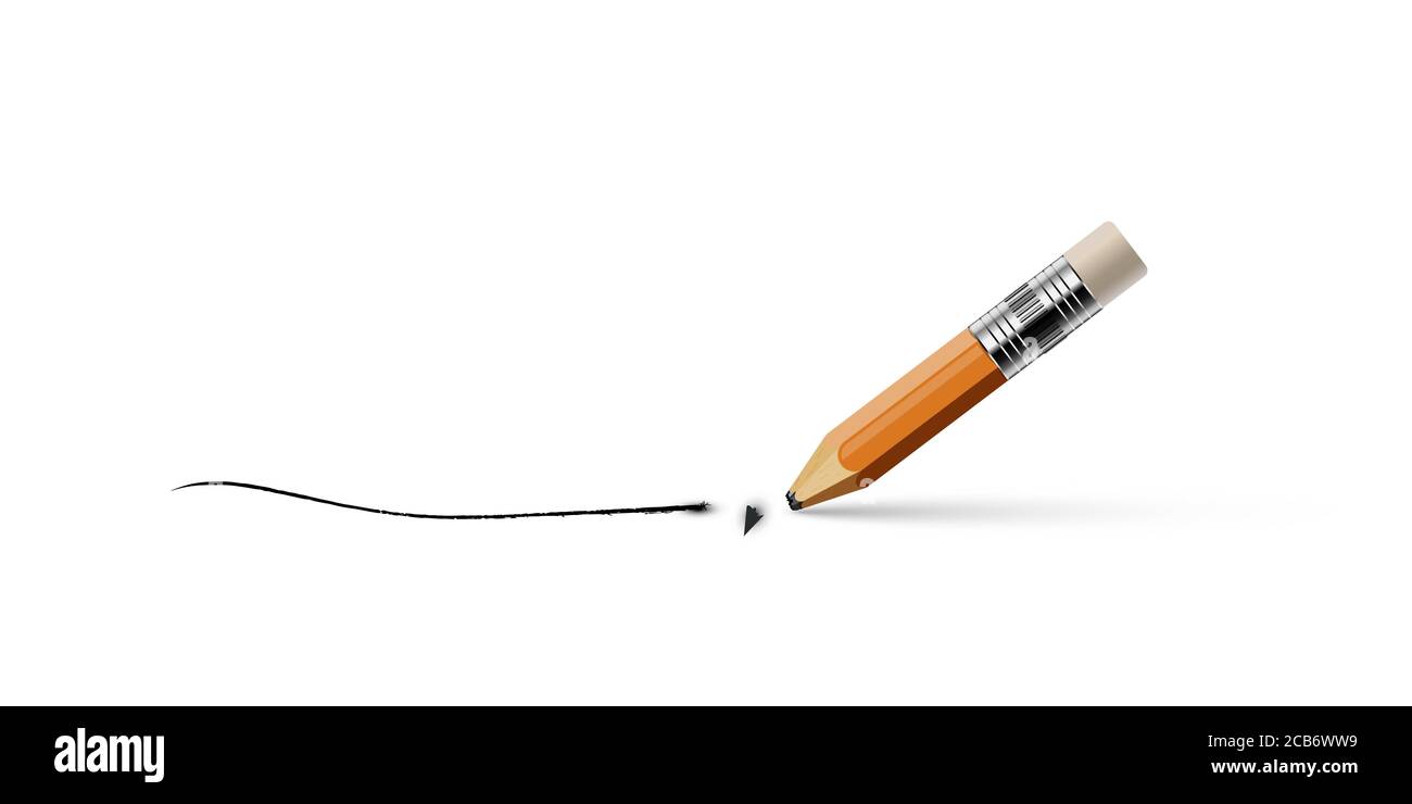 Matita con punta rotta isolata su sfondo bianco. Illustrazione vettoriale realistica. Illustrazione Vettoriale
