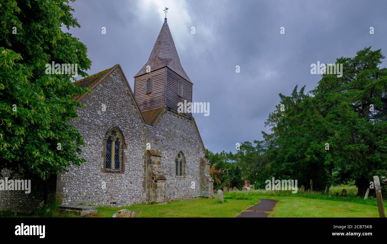 Heyshott, UK - Chiesa di St James nel villaggio di Heyshott ai piedi del South Downs National Park, West Sussex, Regno Unito Foto Stock