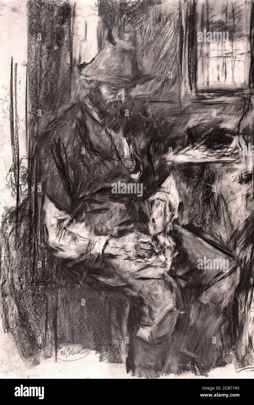 Leibl Wilhelm - Bauer am Tisch Die Pfeife Stopfend 1 - Scuola tedesca - 19 ° secolo Foto Stock