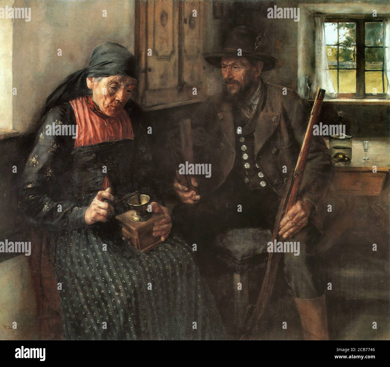 Leibl Wilhelm - BauerjÃ¤gers Einkehr (Josef Holmaier und Frau Tunin) - Scuola tedesca - XIX e inizio XX secolo Foto Stock