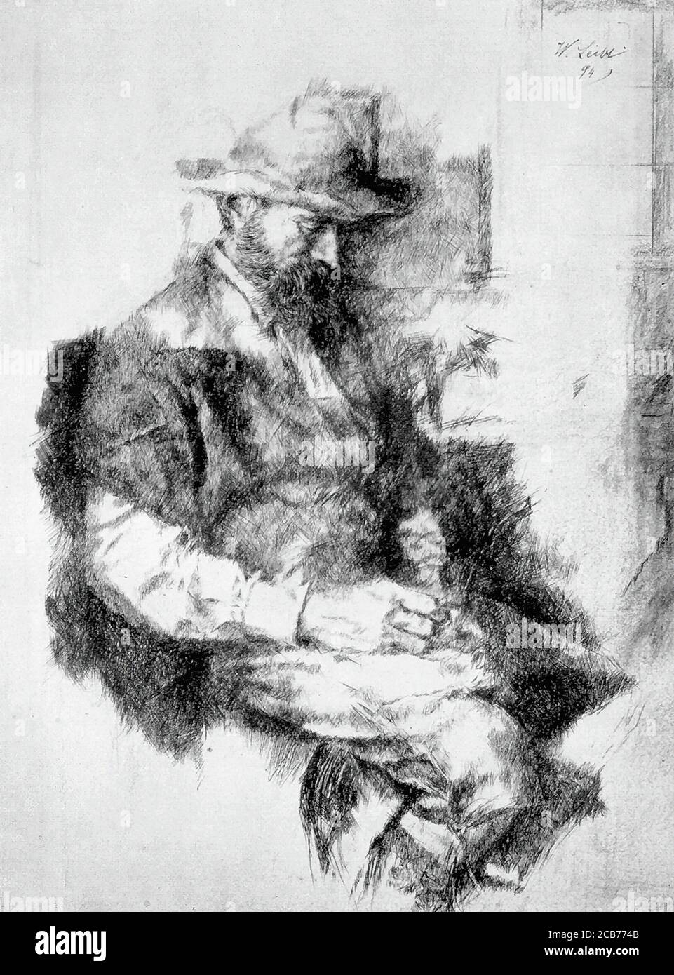 Leibl Wilhelm - Bauer am Tisch Die Pfeife Stopfend 2 - Scuola tedesca - 19 ° secolo Foto Stock