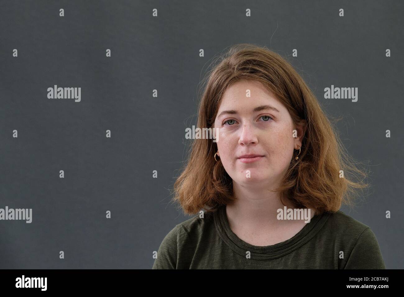La romanziera e medievalista inglese Fiona Mozley assiste ad una fotocellula Il Festival Internazionale del Libro di Edimburgo 2018 Foto Stock