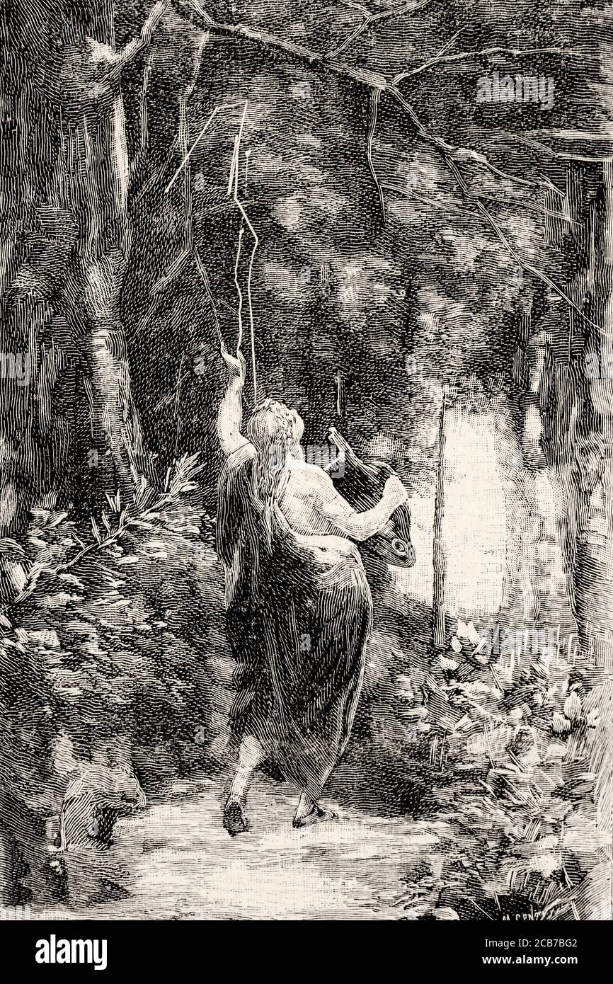 Orpheus lutto per la perdita di Euridice. Antico XIX secolo inciso illustrazione da la Ilustracion Española y americana 1894 Foto Stock
