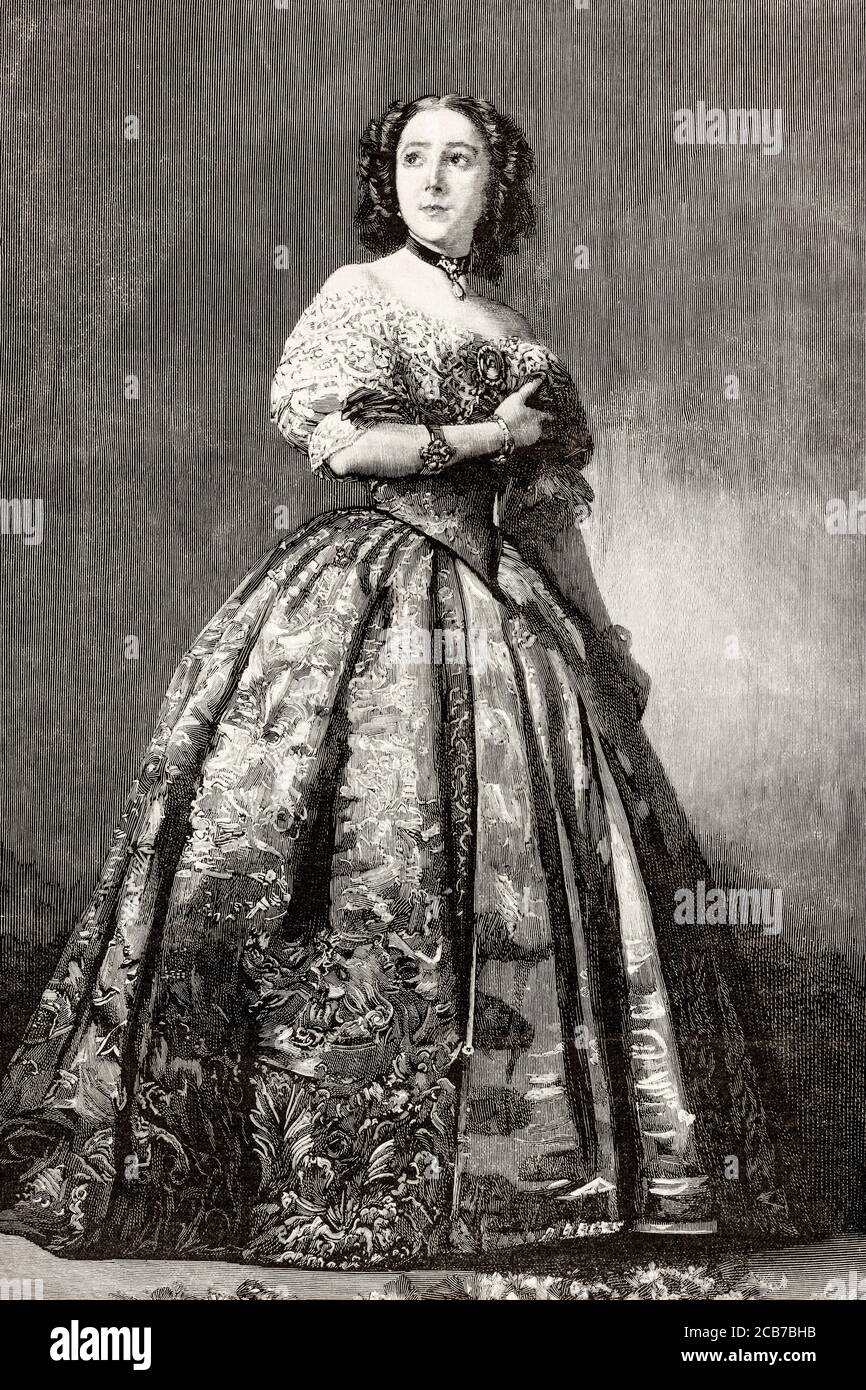 Ritratto di Teodora Hervella Cano. Teodora Lamadrid (Saragozza 1820 - Madrid 1896) attrice di spicco del teatro romantico spagnolo del XIX secolo, è stata sposata con il direttore Basilio Basili. Spagna, Europa. Antico XIX secolo inciso illustrazione da la Ilustracion Española y americana 1894 Foto Stock