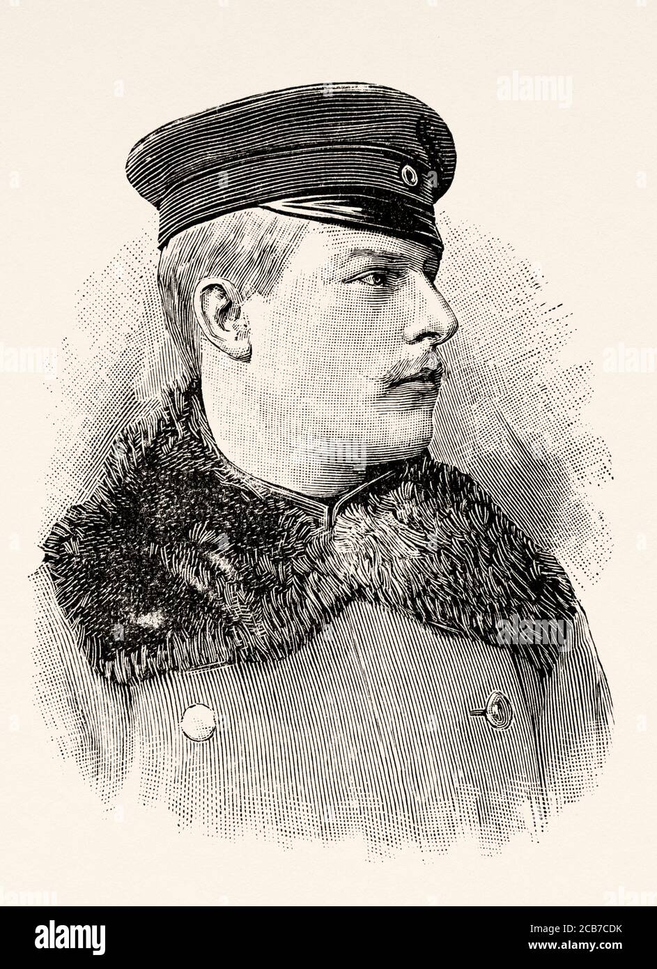 Ritratto del principe Carlo Anton di Hohenzollern-Sigmaringen (1868-1919) fu un membro della famiglia reale di Hohenzollern-Sigmaringen. Antico XIX secolo inciso illustrazione da la Ilustracion Española y americana 1894 Foto Stock