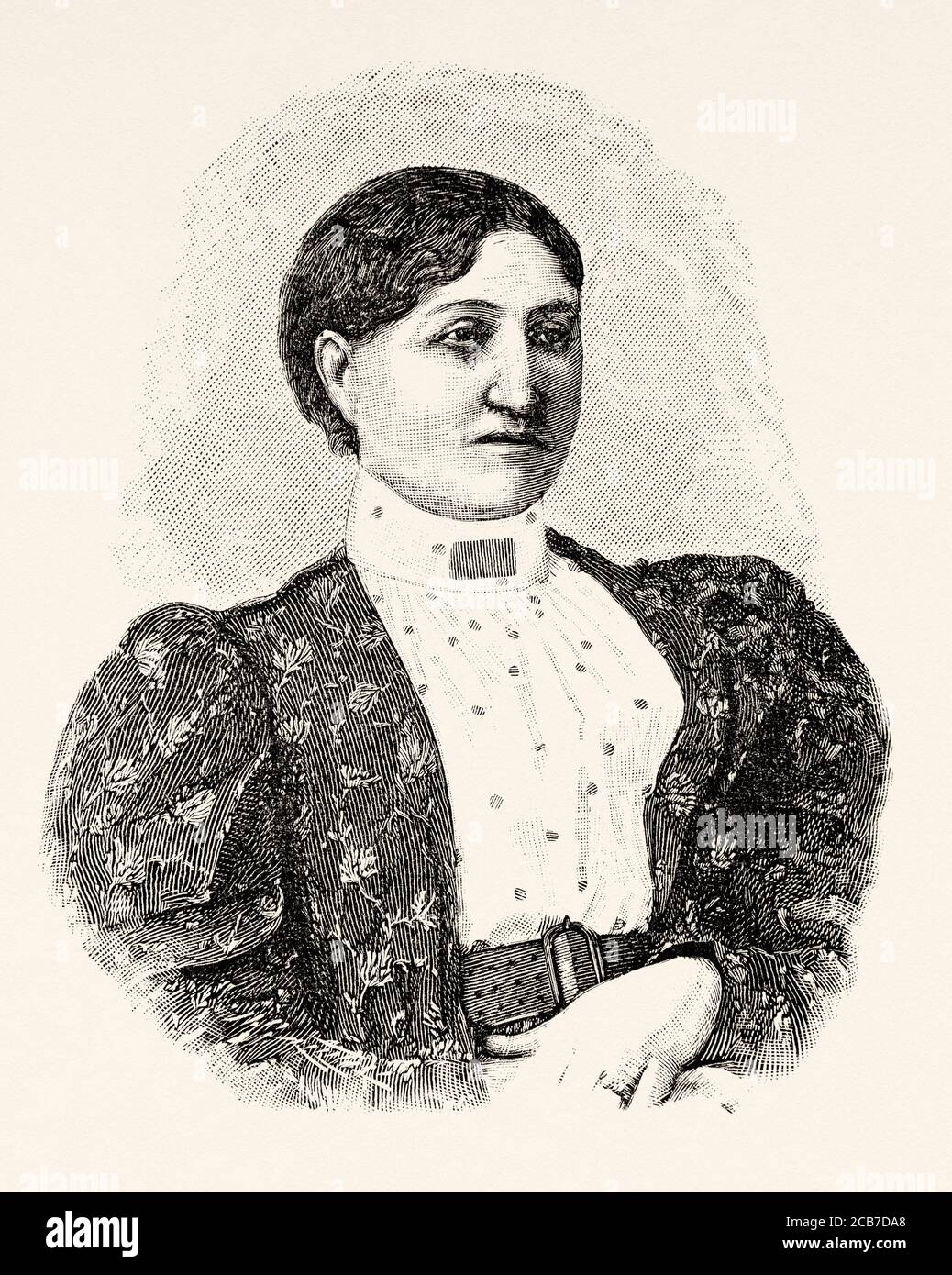 Ritratto di Elizabeth Yates (Oman, 1845 – 1918) è stato il sindaco del distretto di Onehunga in Nuova Zelanda per la maggior parte del 1894. Era la prima sindaco femminile in qualsiasi parte dell'Impero britannico. Antico XIX secolo inciso illustrazione da la Ilustracion Española y americana 1894 Foto Stock