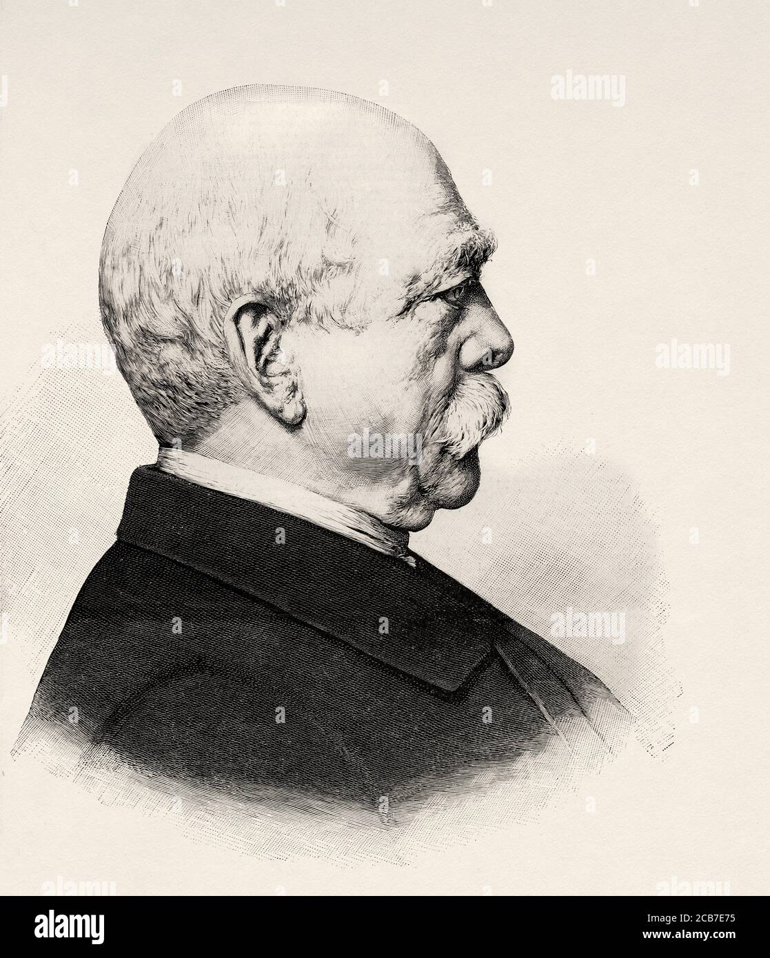 Ritratto di otto Eduard Leopold von Bismarck-Schoenhausen. Principe di Bismarck (1815-1898) primo Ministro della Prussia e primo Cancelliere dell'Impero tedesco, Germania. Antico XIX secolo inciso illustrazione da la Ilustracion Española y americana 1894 Foto Stock