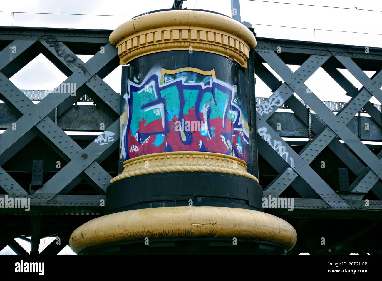 Graffiti dipinto su Button Bridge, dettaglio, primo piano. Dublino, Repubblica d'Irlanda, Europa Foto Stock