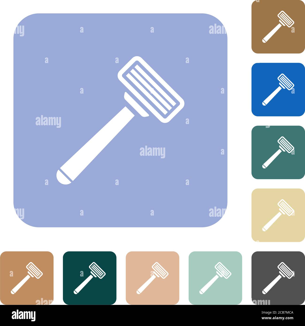 Icone piatte bianche su sfondi quadrati arrotondati di colore Illustrazione Vettoriale