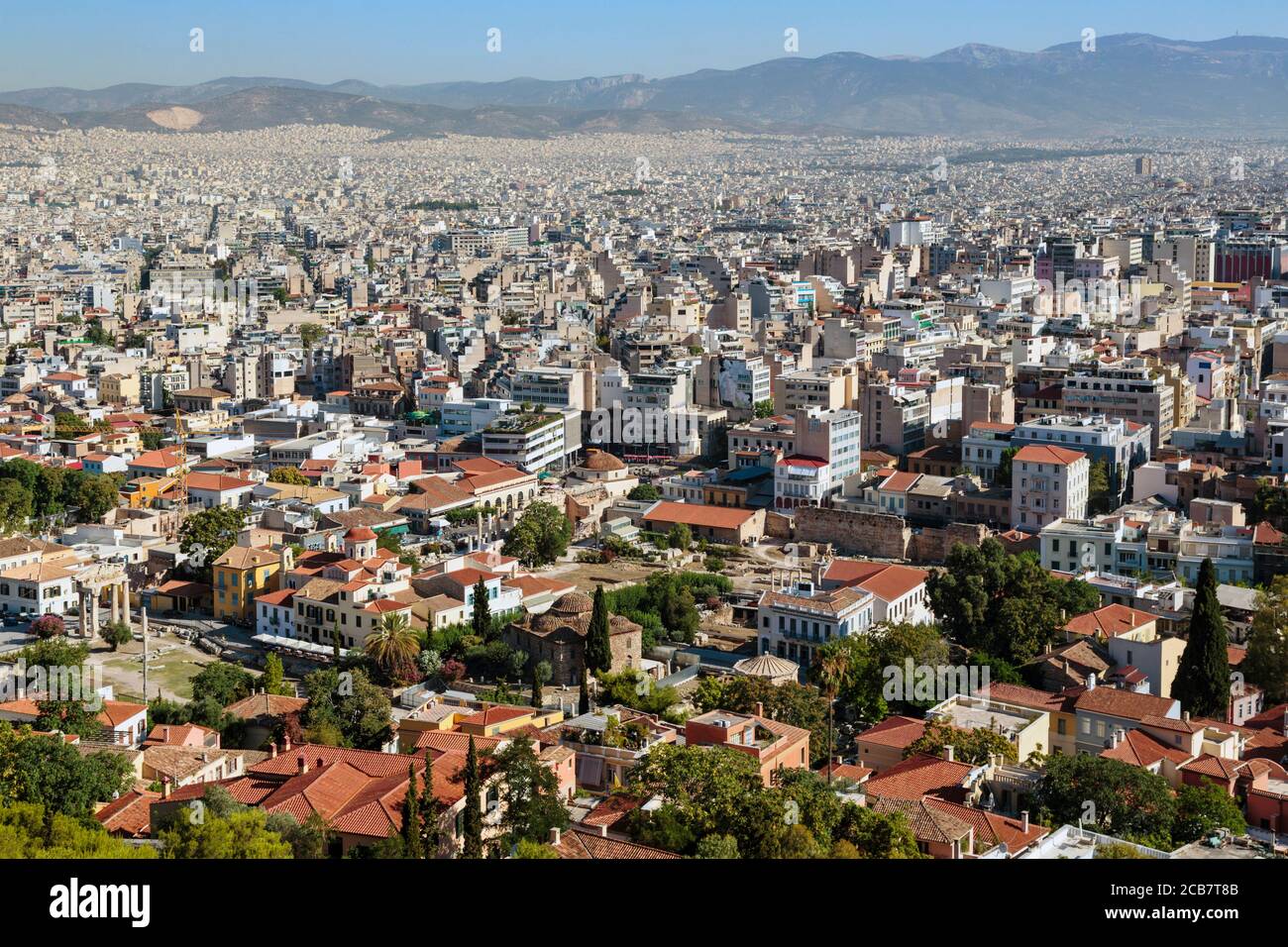 Atene, Attica, Grecia. Vista su Atene dall'Acropoli. Foto Stock