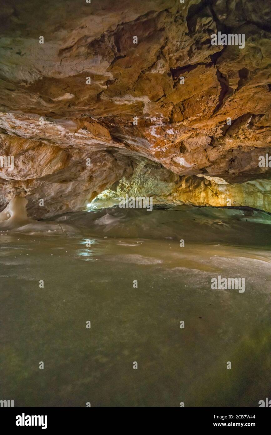 Ghiacciaio sotterraneo, Grotta di ghiaccio di Dobsinska, Parco Nazionale Paradiso Slovacco, Regione di Kosice, Slovacchia Foto Stock