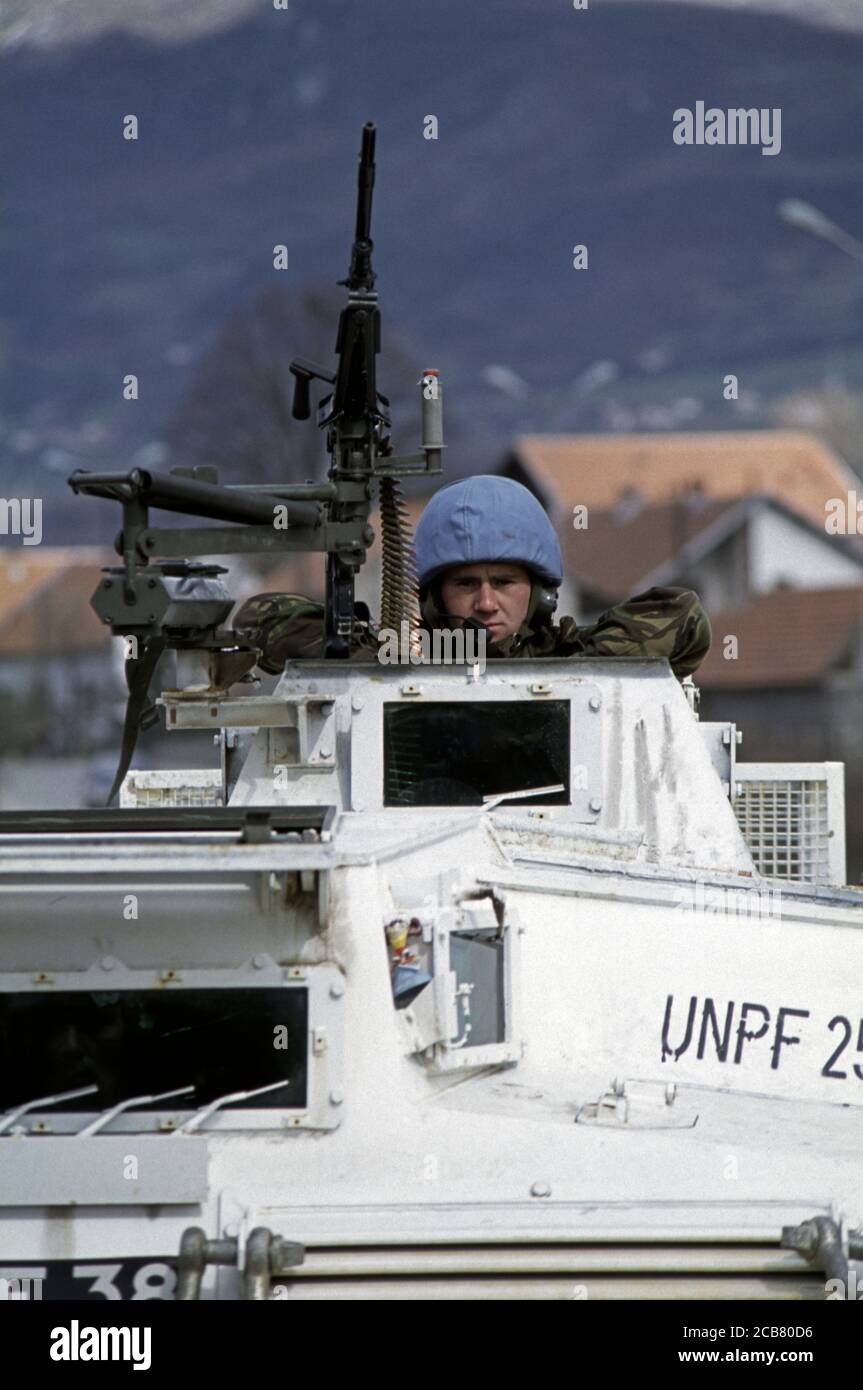 3 aprile 1994 durante la guerra in Bosnia: Esercito britannico Ass Sassoni del Reggimento del Duca di Wellington su Route Diamond, a nord-ovest di Vitez. Foto Stock