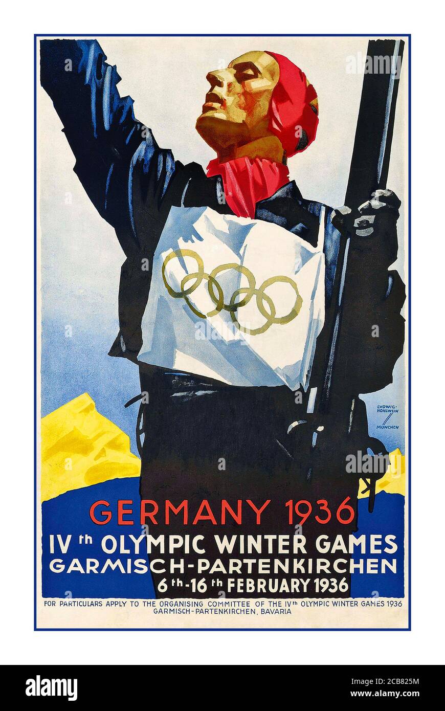 1936 vintage Olimpiadi Invernali sport poster in danese Tyskland 1936