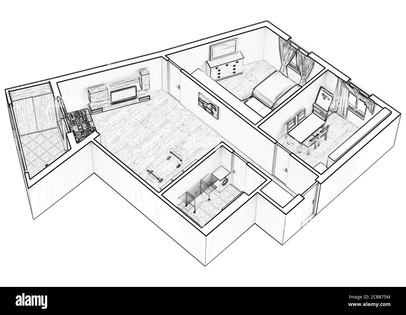 Illustrazione 3d del piano del pavimento dello schizzo Foto Stock