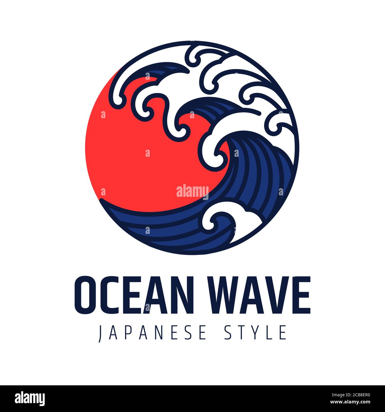 Vettore modello di disegno del logo dell'arte della linea dell'onda dell'oceano e dell'acqua. Design grafico in stile giapponese orientale. Illustrazione Vettoriale