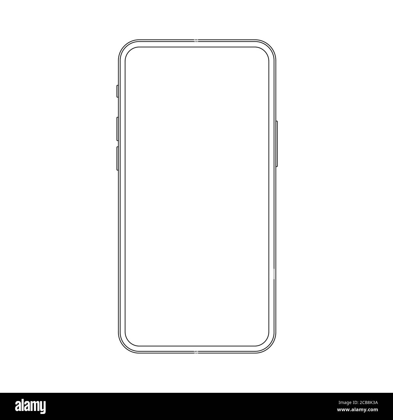 Delineare il disegno sottile cornice smartphone trendy. Elegante design sottile stile cellulare Illustrazione Vettoriale