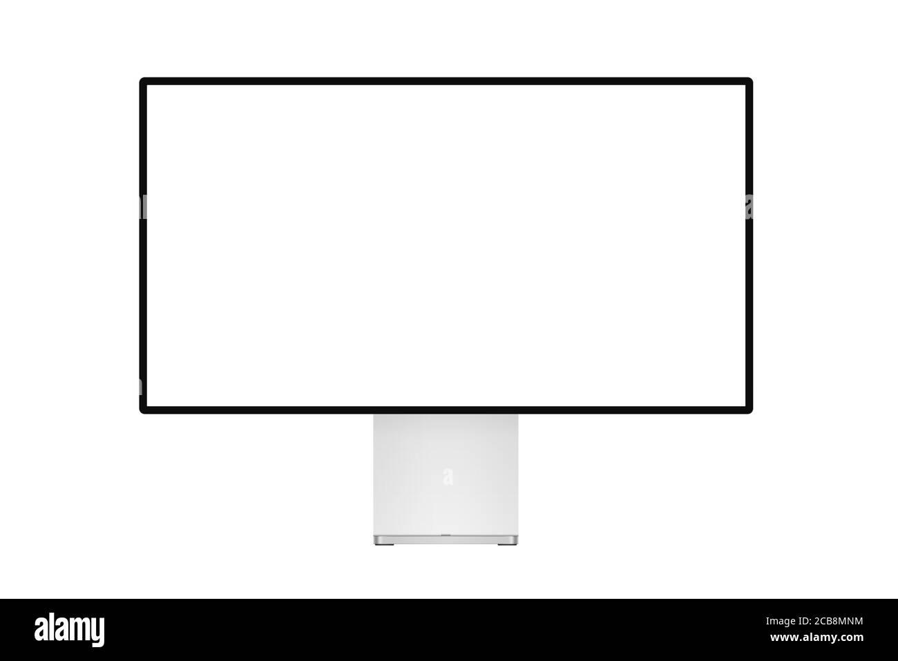 Monitor professionale ultra trendy e realistico con telaio sottile schermo bianco vuoto isolato Illustrazione Vettoriale