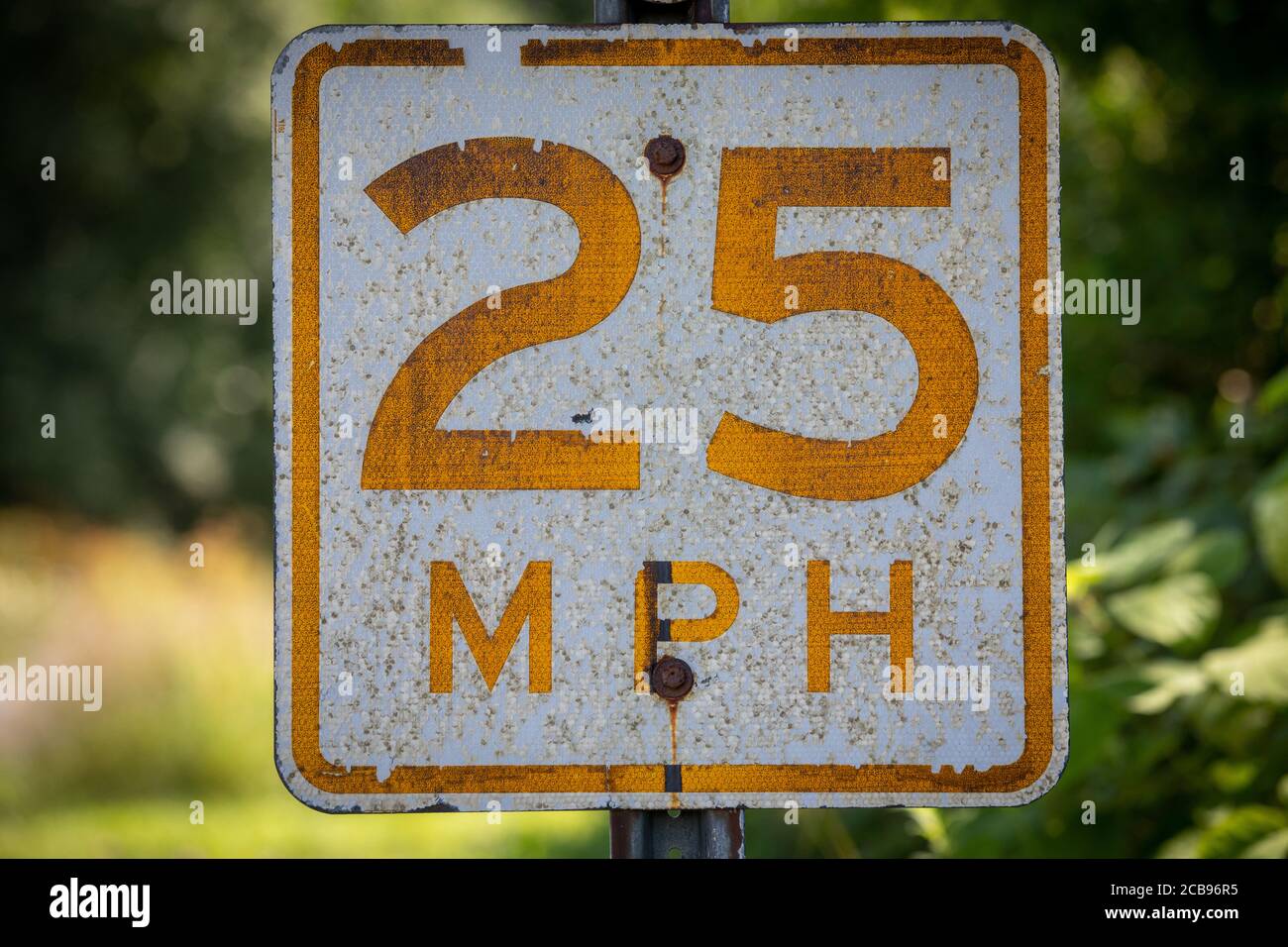 Otsego County, New York: Un vecchio stile 25 mph segnale stradale. Foto Stock