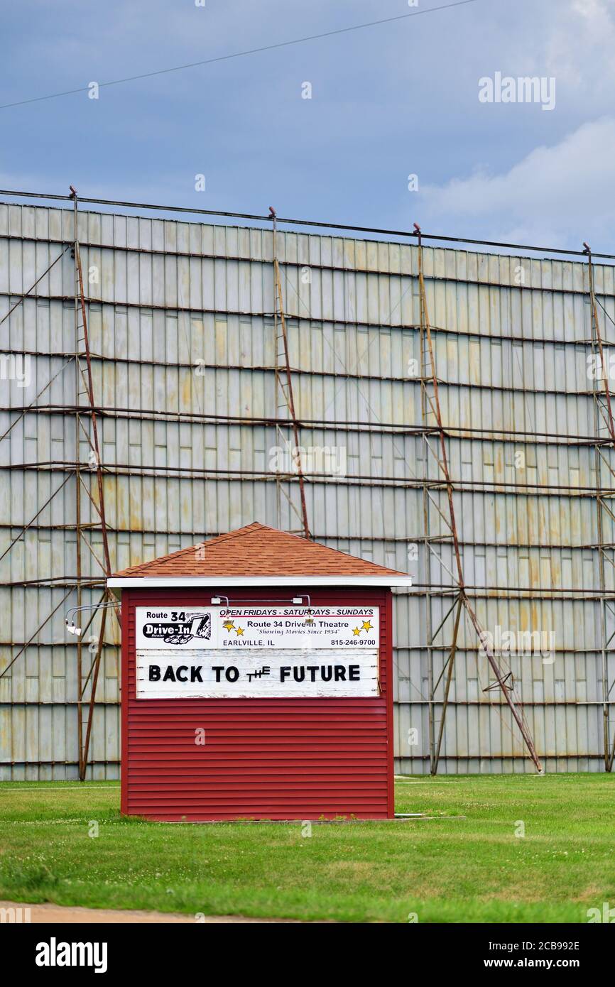 Earlville, Illinois, Stati Uniti. Un'unità ancora funzionante in un cinema in una piccola comunità dell'Illinois centrale del nord. Foto Stock