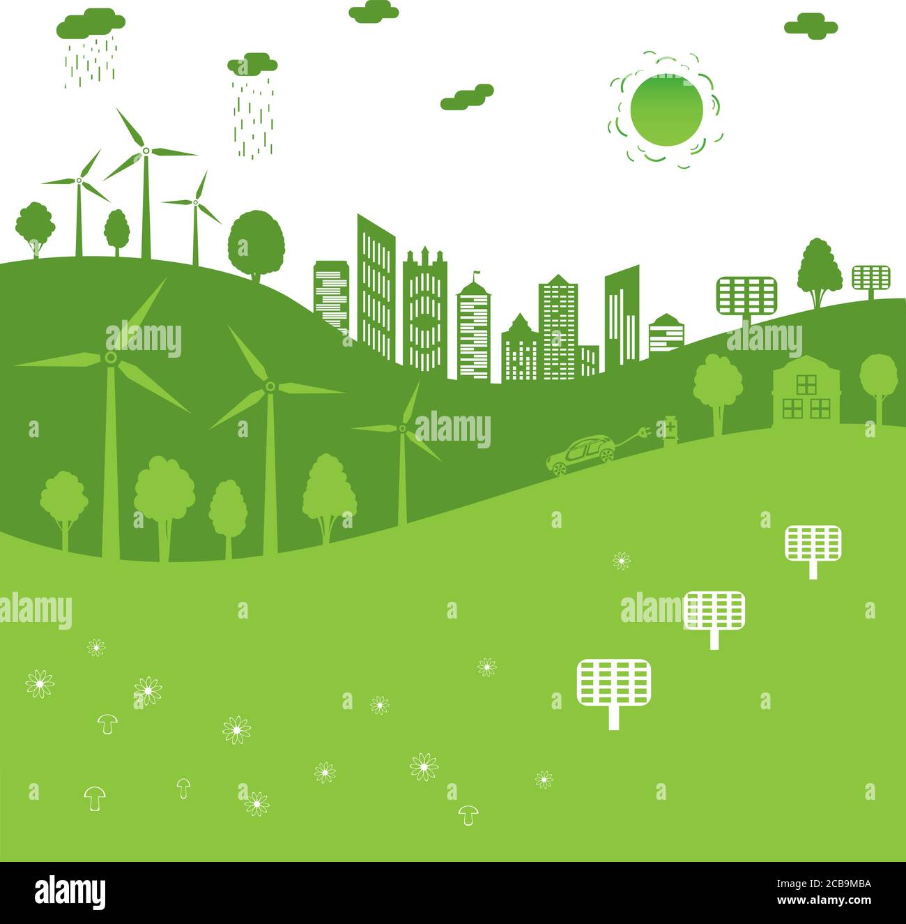 Concetto di città verde. La combinazione di architettura e natura. Conservazione ecologica della città e dell'ambiente. Illustrazione vettoriale. Illustrazione Vettoriale