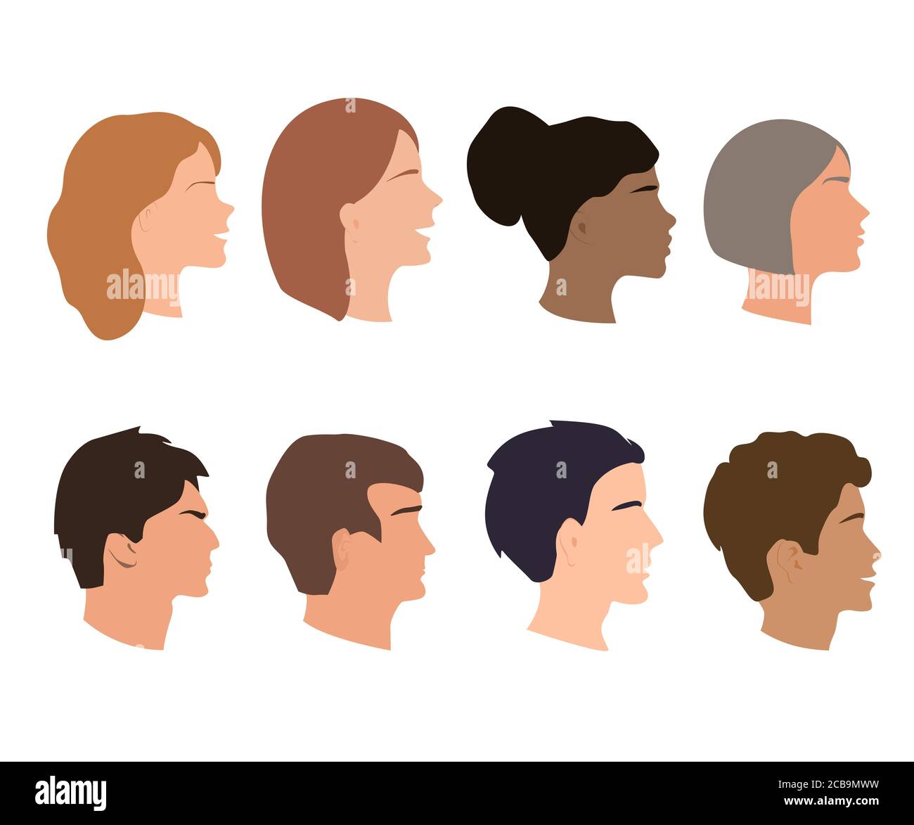 Set vettoriale di silhouette per profili adulti maschili e femminili Illustrazione Vettoriale