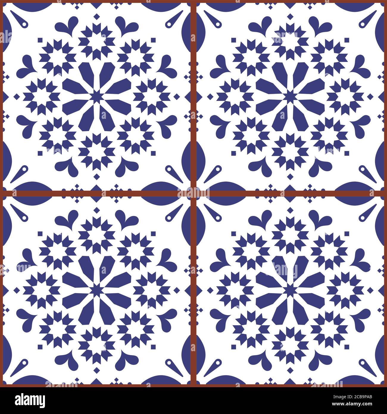 Design vettoriale senza giunture marocchino o turco, motivo geometrico ripetitivo bianco e blu indaco Illustrazione Vettoriale