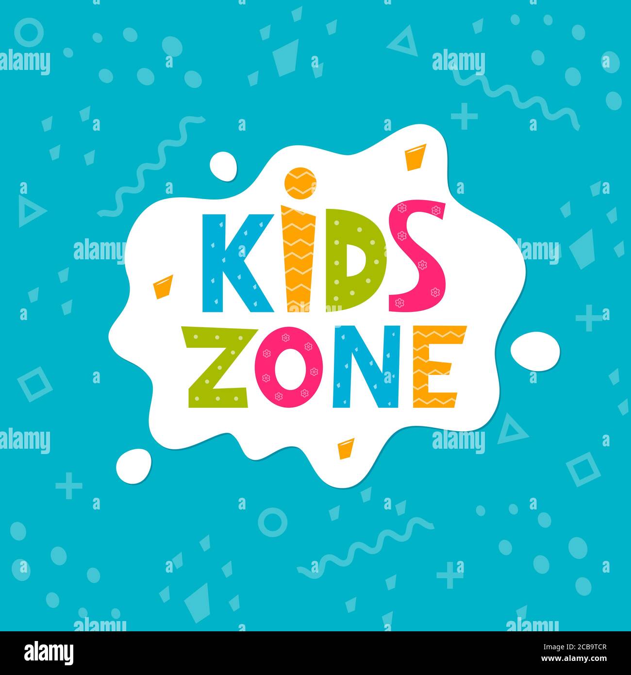 Logo vettoriale cartoon zona bambini. Lettere colorate in bolla bianca per la decorazione della sala giochi per bambini. Illustrazione vettoriale Illustrazione Vettoriale