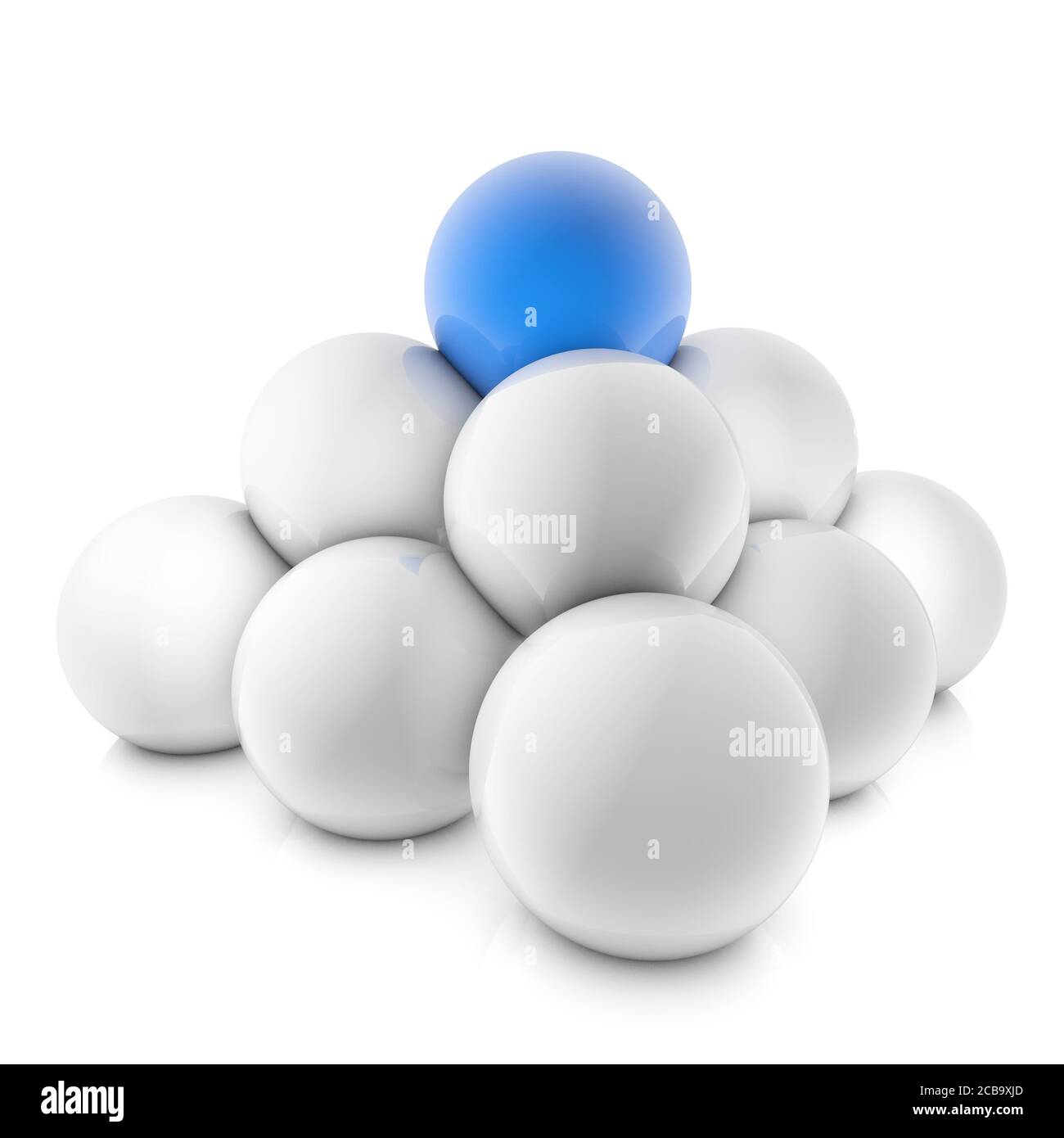 Rendering 3D di una piramide di palline bianche con un sfera blu sulla  parte superiore isolata su uno sfondo bianco Foto stock - Alamy