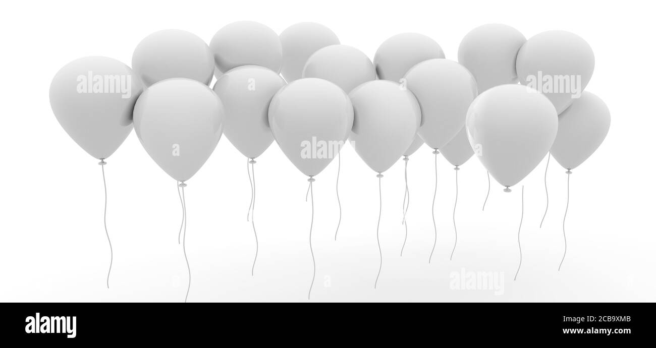 Gruppo di palloncini bianchi isolati su sfondo bianco Foto stock