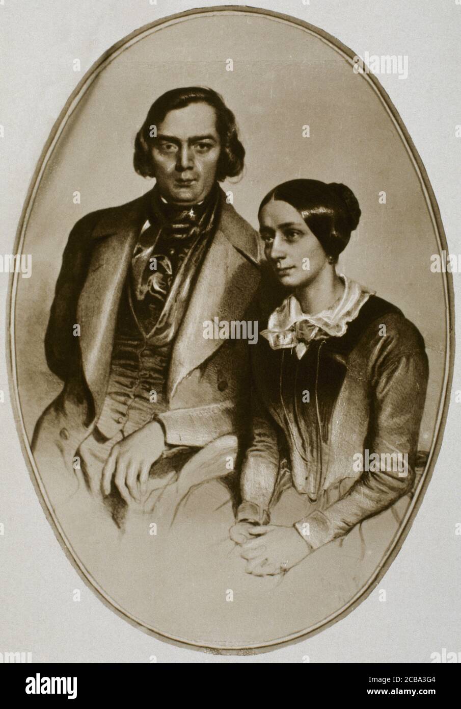 Robert Schumann (1810-1856). Compositore e pianista tedesco. Clara Schumann (1819-1896). Pianista tedesco, moglie di Robert Shumann. Ritratto di Robert e Clara Schumann. 1847. Foto Stock