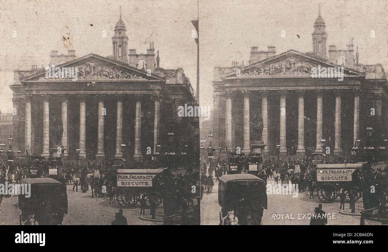 Coppia di viste dello Stereografo del Royal Exchange, Londra, Inghilterra, 1850-1910. Foto Stock