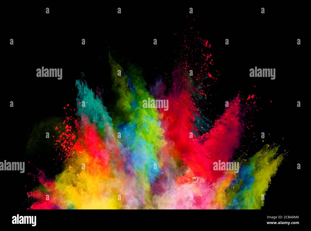 Abstract di polvere colorata esplosione isolata su sfondo nero. Alta risoluzione texture Foto Stock