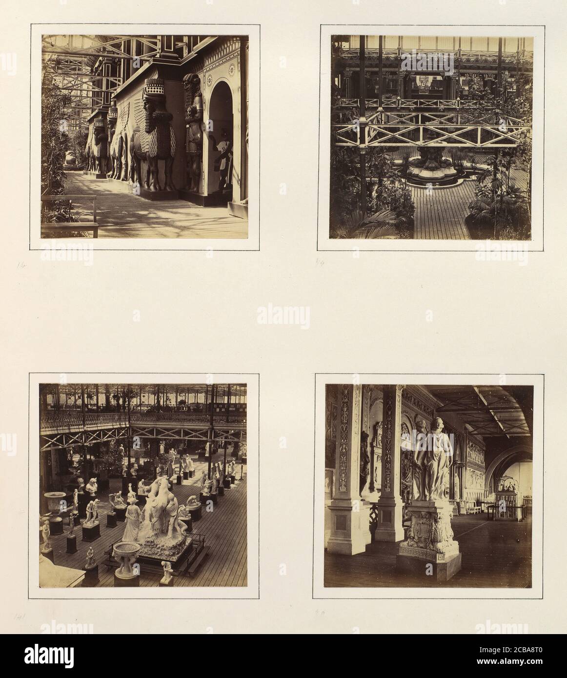 [Corte Assira, facciata verso la navata; Vista elevata della Corte Assira; Corte di scultura greca e romana; le tre grazie], ca. 1859. Foto Stock