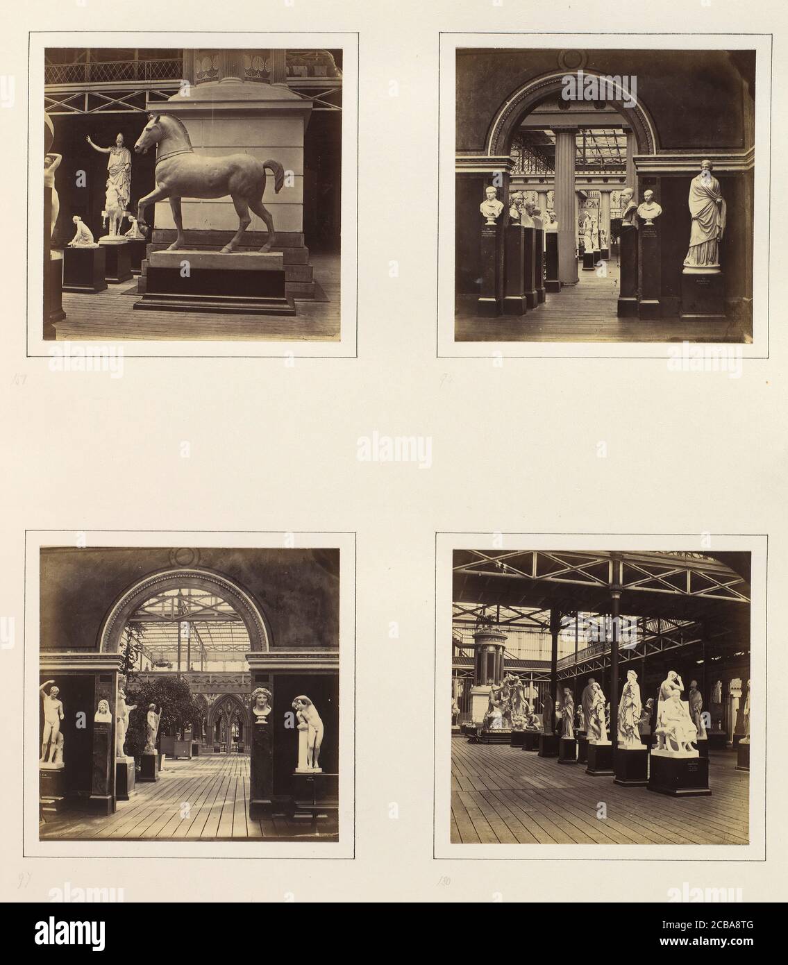 [Statua di un Cavallo; Corte Romana, Ritratto busti di imperatori; porta della Corte Romana, fiancheggiata dal Ritratto Busto di Nerone; Corte greca di Filosofi, Statesmen, e generali], ca. 1859. Foto Stock