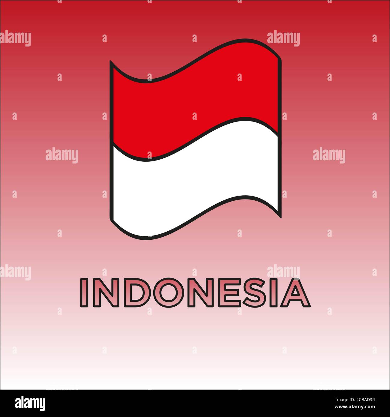 Progettazione di banner indonesiani per il giorno dell'indipendenza. Isolato su sfondo bianco rosso a gradiente. Foto Stock
