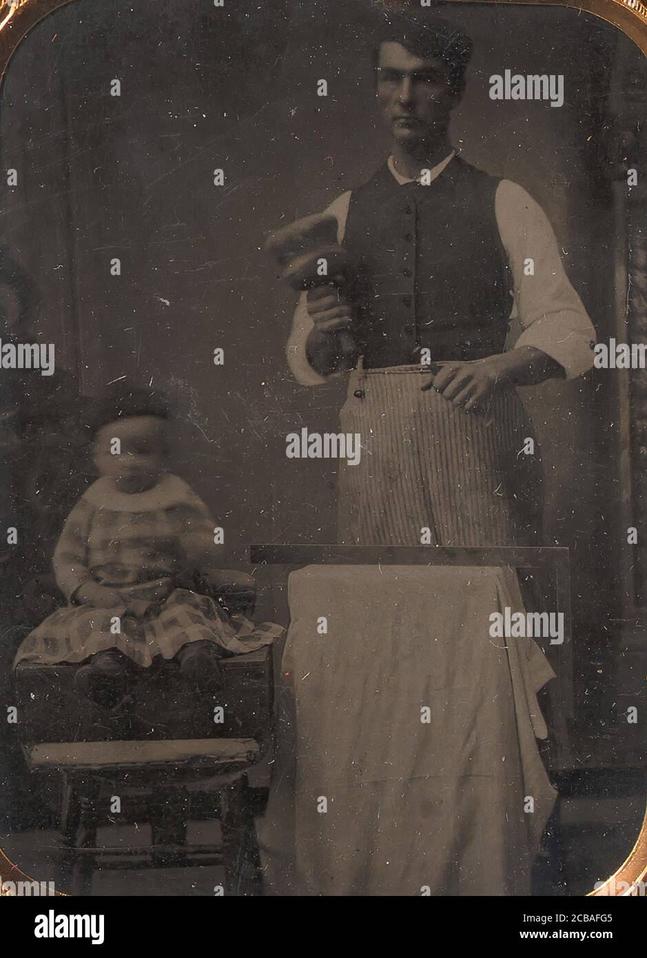 Scalpellatore con bambino, 1860-70. Foto Stock