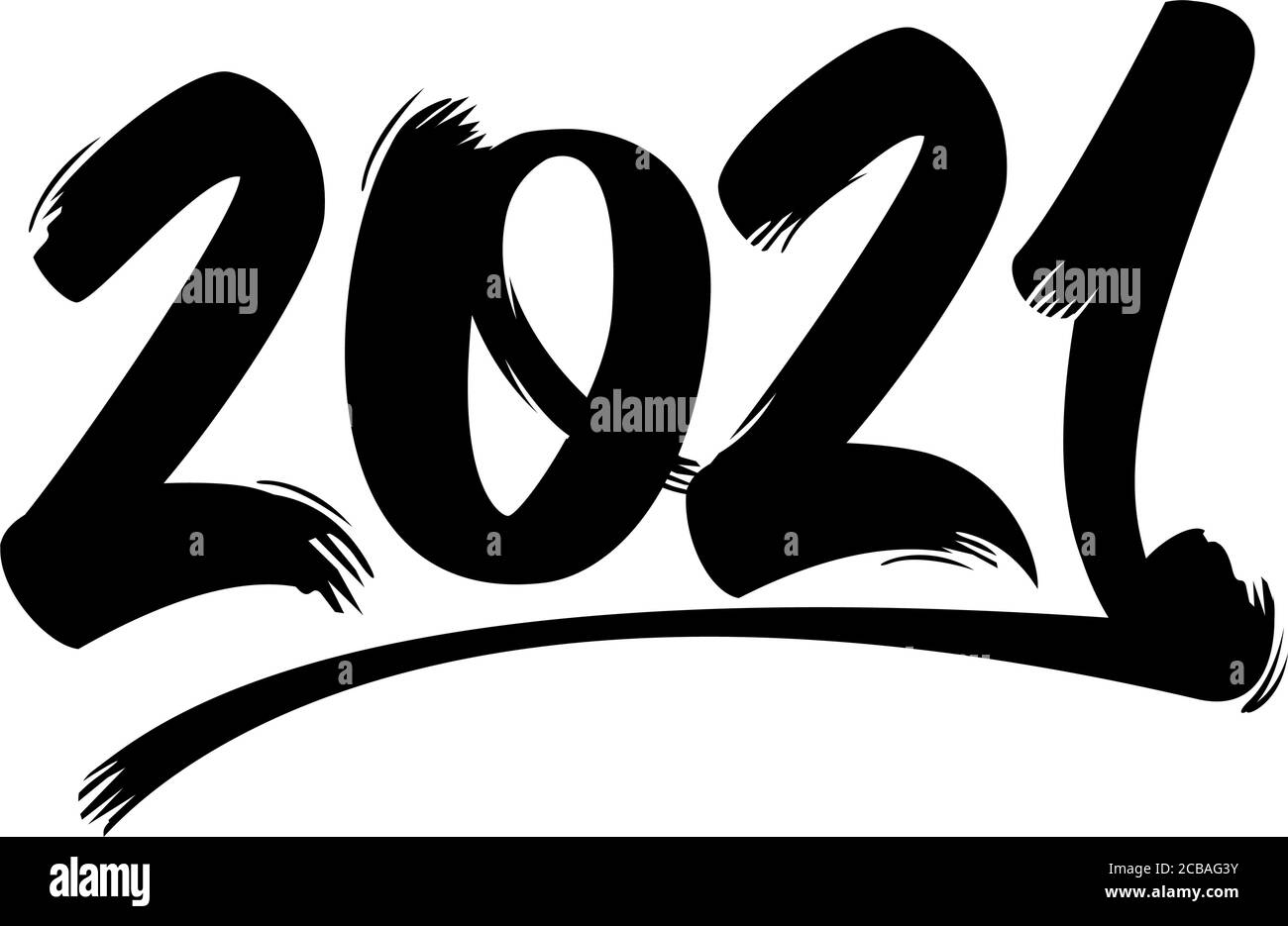 Illustrazione del testo del tratto del pennello per il biglietto d'auguri del nuovo anno 2021 Illustrazione Vettoriale